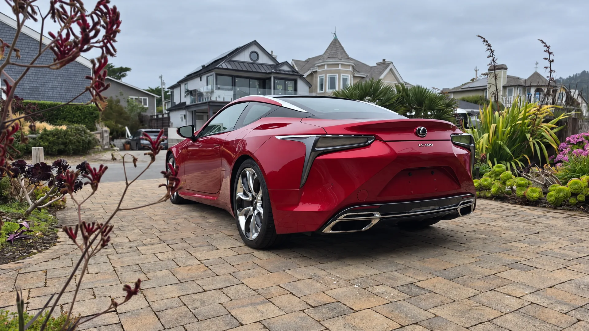 Lexus LC in red on a paver driveway — Oka's Car Care, Mountain View