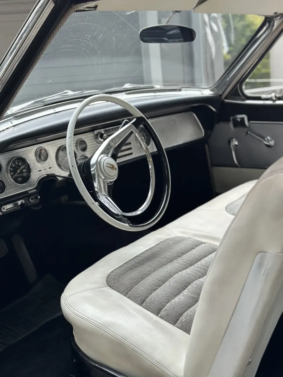 Classic Studebaker interior with white bench seats, detailing gallery, Oka's Car Care, Mountain View